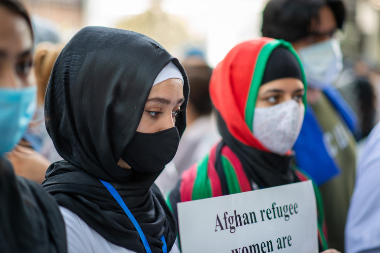 Afghan demo UNHCR Delhi August 2021 shutterstock 2030300420