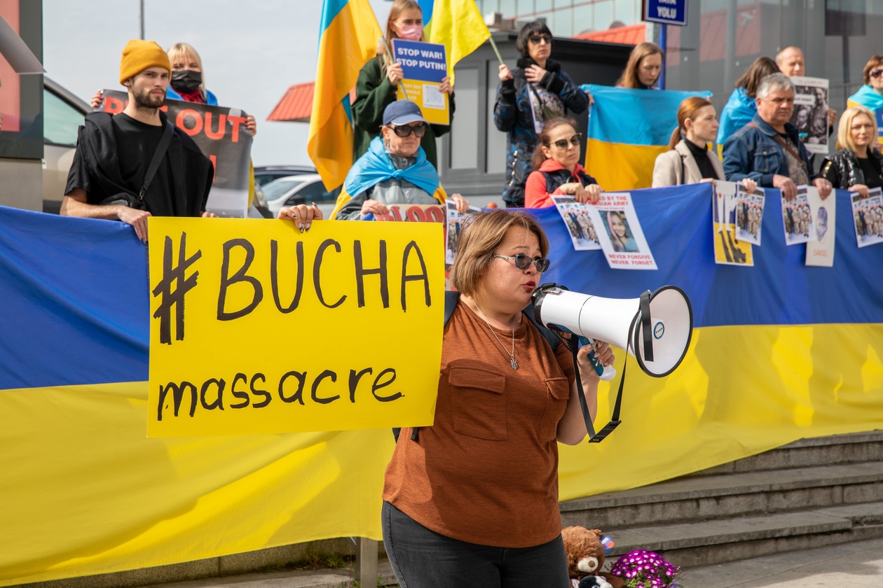 Ukraine Bucha massacre Istanbul demo April 2022 Shutterstock