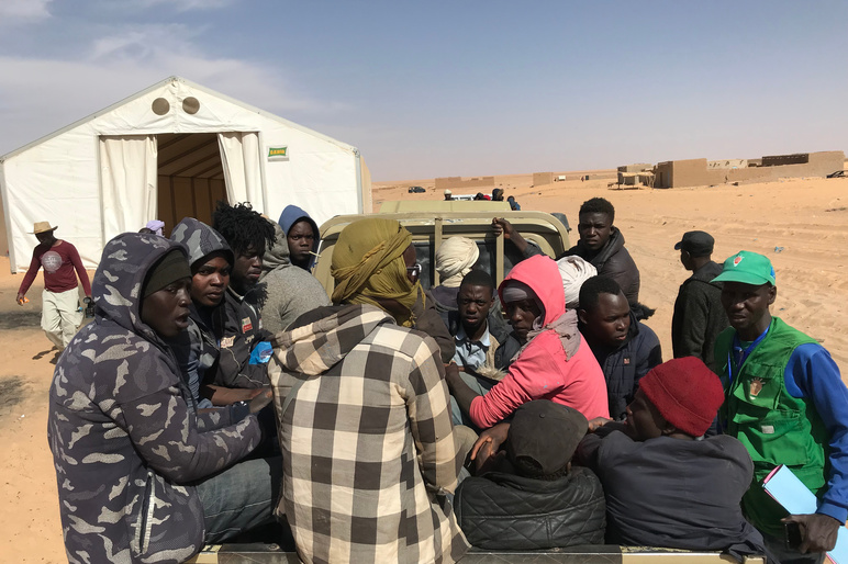 Stock photo assamaka niger migrants forcefully arrested in algeria transported to the nigerian border 1530503699